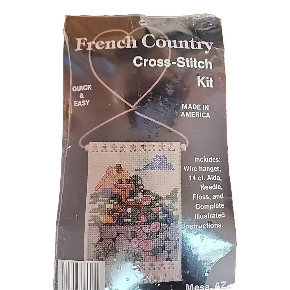 New But Open Vintage French Country Cross Stitch Kit Cottage with Rock Wall